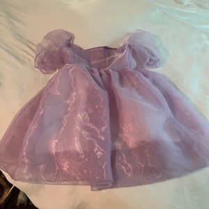 Purple Puff-Sleeve Babydoll Minidress